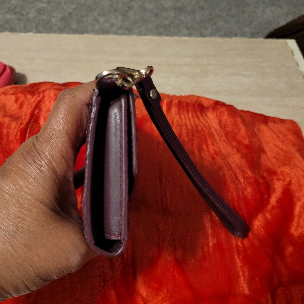 Vintage Kate spade Crimson Red Sparkle Trifold Envelope Leather Wallet/W… - Picture 6 of 8